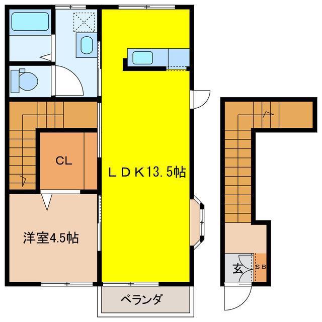 ウエストスター(1LDK/2階)の間取り写真