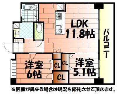 フェルト127(2LDK/10階)の間取り写真
