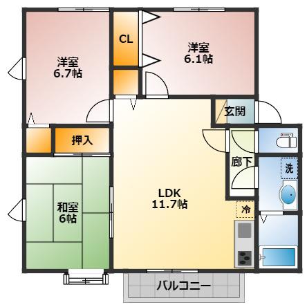 エトワール柏原IIA(3LDK/2階)の間取り写真