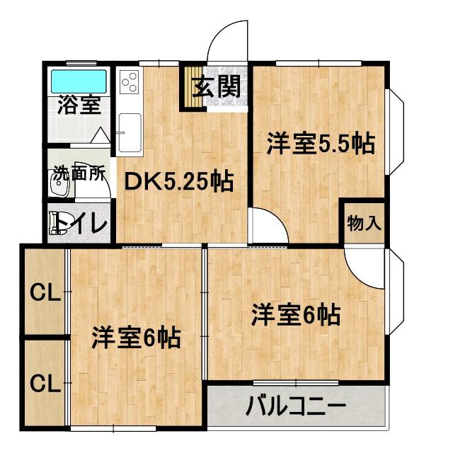 ハニーハイツII(3DK/2階)の間取り写真