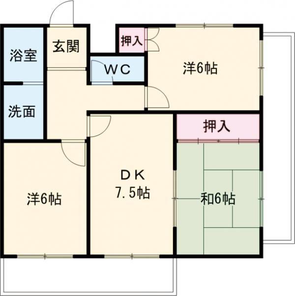 第二サンハイツ川原(3DK/4階)の間取り写真