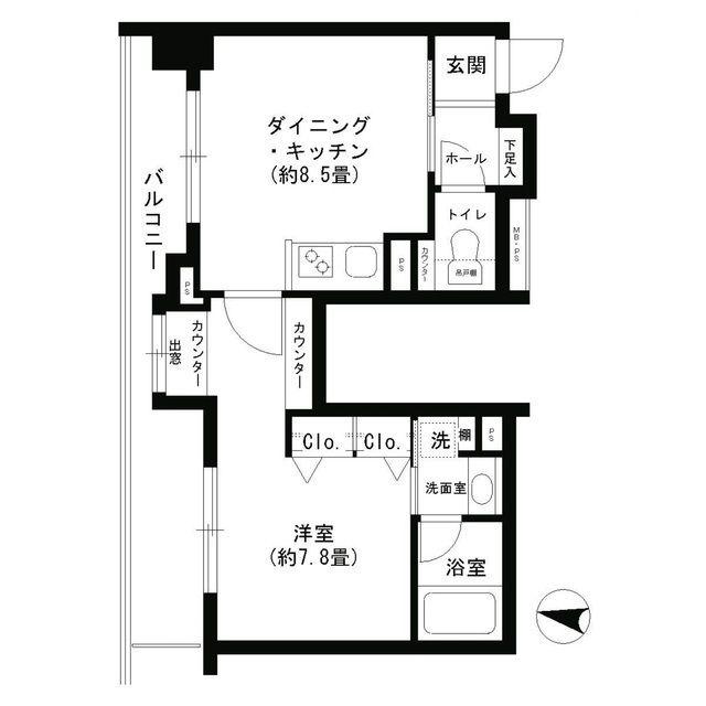 クリオ文京小石川(1DK/15階)の間取り写真