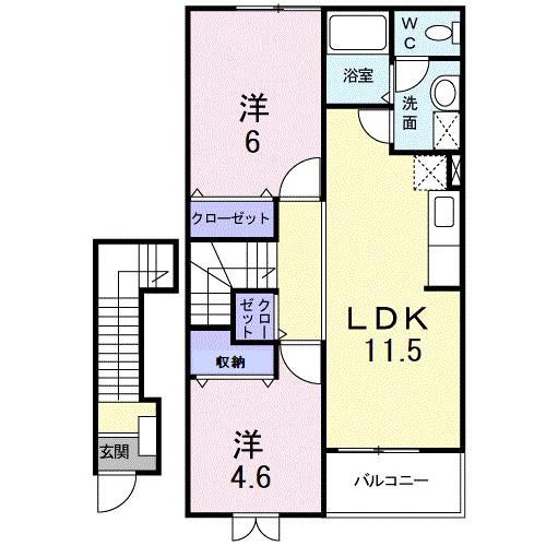 サンベールコガIIC棟(2LDK/2階)の間取り写真