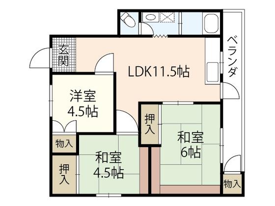 サンフラッツ(3DK/3階)の間取り写真