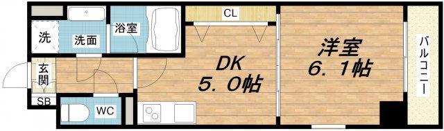 S-FORT福島EBIE(1DK/9階)の間取り写真