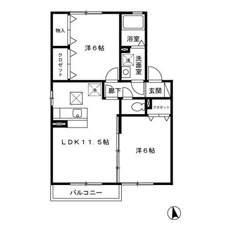 メルエム B 102(2LDK/1階)の間取り写真
