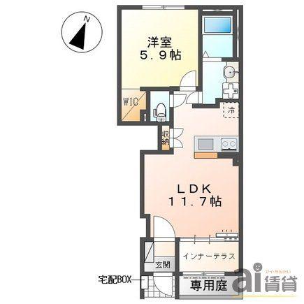 ポラリス所沢(1LDK/1階)の間取り写真