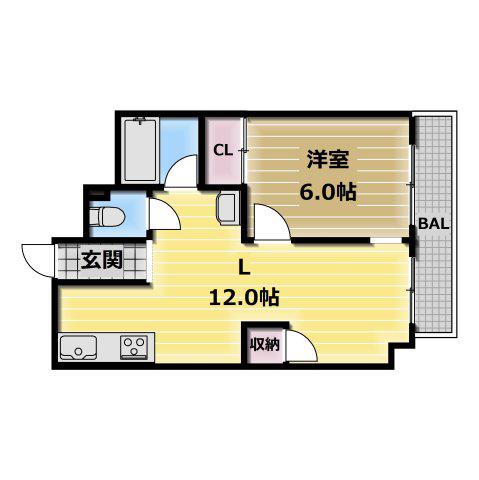 クイーンハイツ久宝寺(1LDK/1階)の間取り写真
