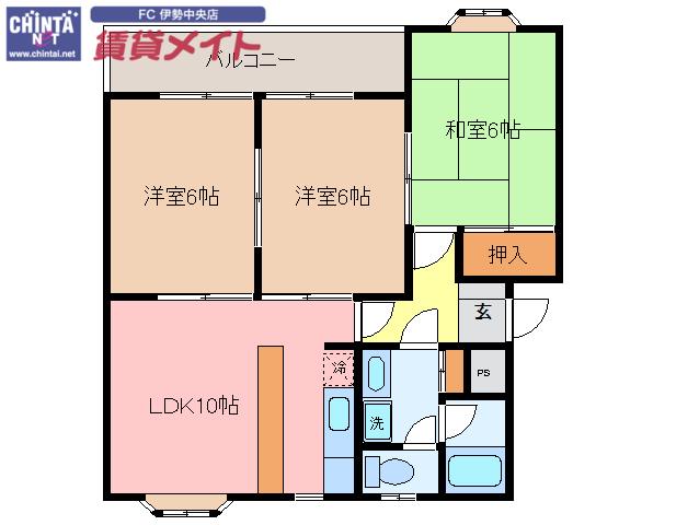徳川台ロイヤルマンション(3LDK/2階)の間取り写真