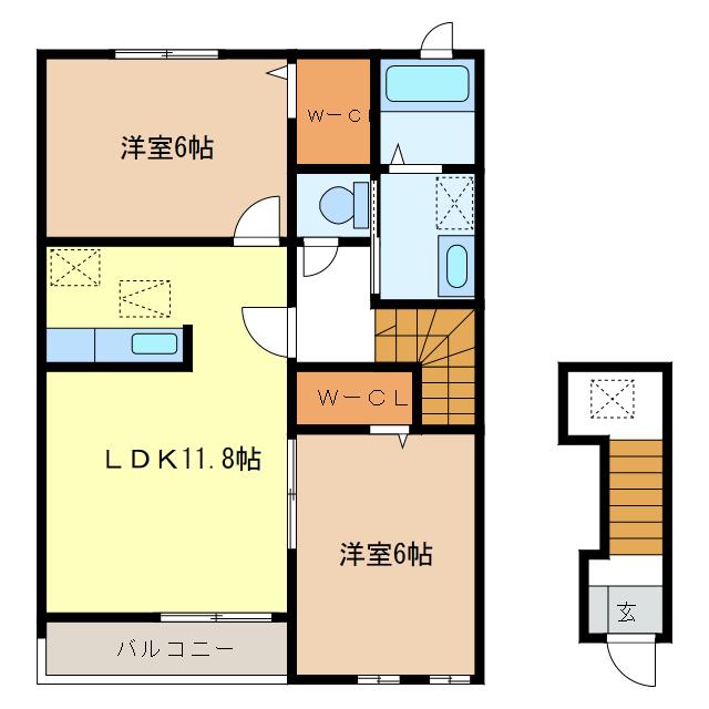 ルサルカ A・B棟(2LDK/2階)の間取り写真