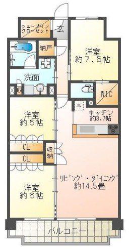 ローレルコート姫路大手前通(3LDK/7階)の間取り写真