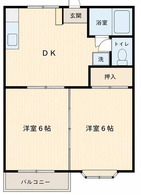 シャトルI B棟(2DK/1階)の間取り写真