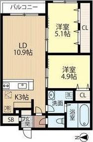 ATLANTIS HASSAMU(2LDK/4階)の間取り写真
