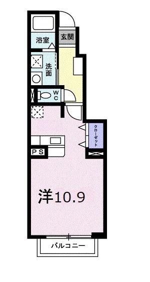 ティアモII番街(ワンルーム/1階)の間取り写真