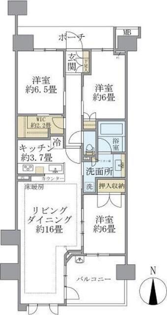 BRILLIA CITY 横浜磯子 G棟(3LDK/2階)の間取り写真
