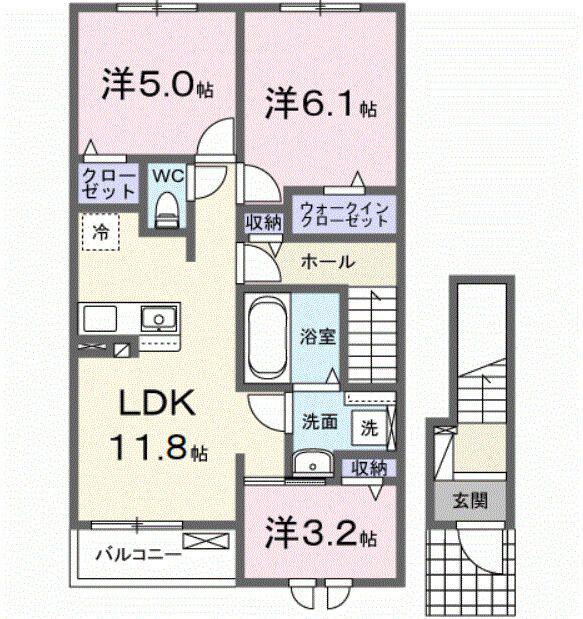 ファインビレB(3LDK/2階)の間取り写真
