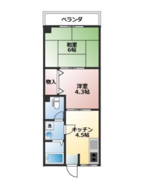 メトレス福田III(2DK/3階)の間取り写真