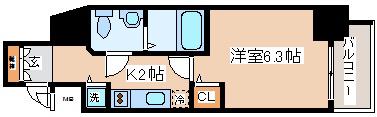 ララプレイス三宮東アスヴェル(1K/2階)の間取り写真