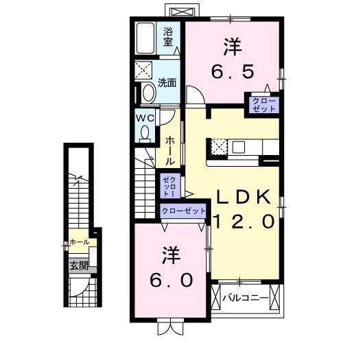 サンフラワーA(2LDK/2階)の間取り写真