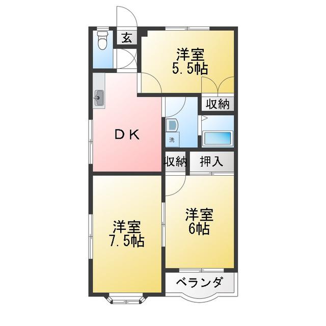 コーポフジ(3DK/1階)の間取り写真