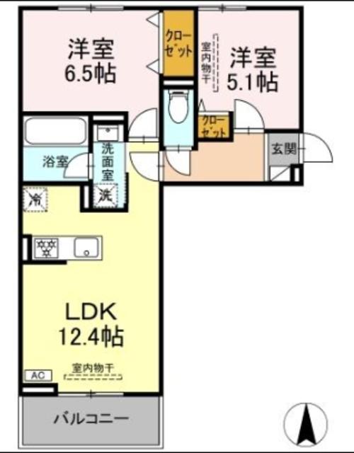 クレール林V(2LDK/2階)の間取り写真