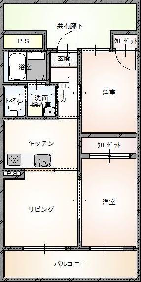グランジュール中町(2LDK/4階)の間取り写真
