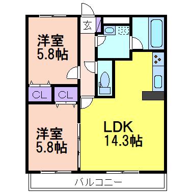 コートリジエール(2LDK/3階)の間取り写真