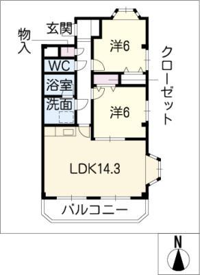ムーンテラス片山N(2LDK/1階)の間取り写真