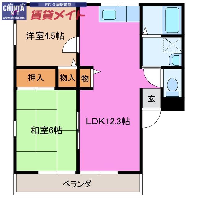 ラフィーネ南郊D(2LDK/1階)の間取り写真