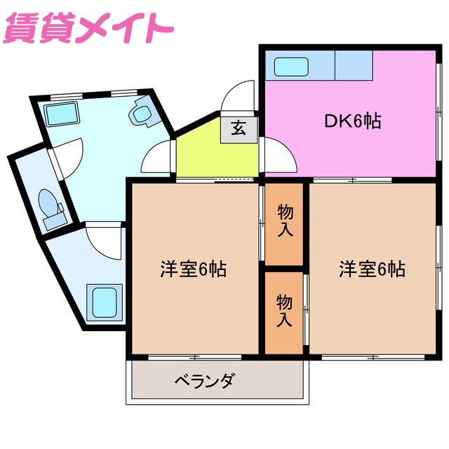 コーポカトー(2DK/2階)の間取り写真