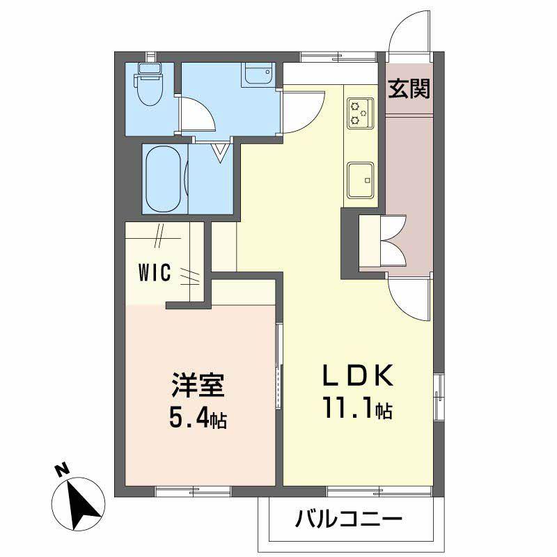 富貴原ハイツ(1LDK/2階)の間取り写真