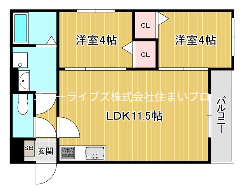 ティオアルバ(2LDK/1階)の間取り写真