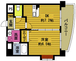 クィーンズ コート(1DK/6階)の間取り写真