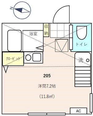 ラボーナ西横浜(ワンルーム/2階)の間取り写真