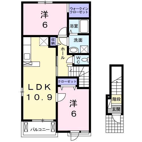 ノースヒルズ A(2LDK/2階)の間取り写真