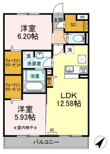 ボヌールメゾン(2LDK/2階)の間取り写真