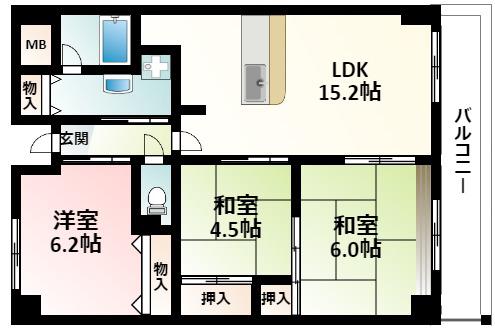 フレスコ21(3LDK/3階)の間取り写真