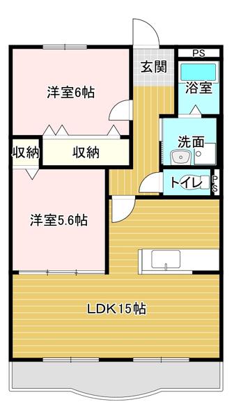 ハートフルタウン・弐番館(2LDK/2階)の間取り写真