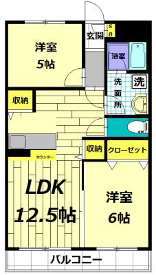ファミールみかど(2LDK/1階)の間取り写真
