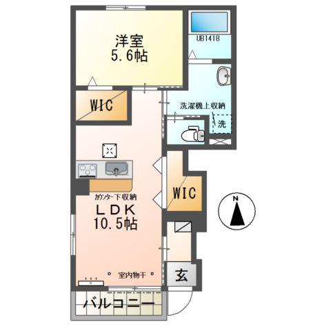 クレッセント高塚B(1LDK/1階)の間取り写真