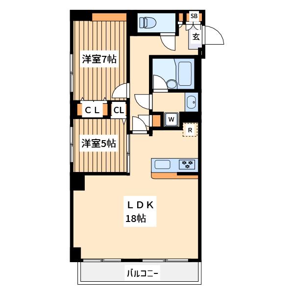 ネオマイム川崎本町(2LDK/2階)の間取り写真