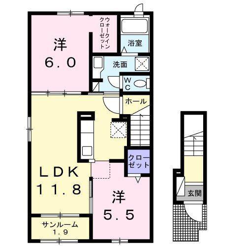 ノートル メゾン(2LDK/2階)の間取り写真