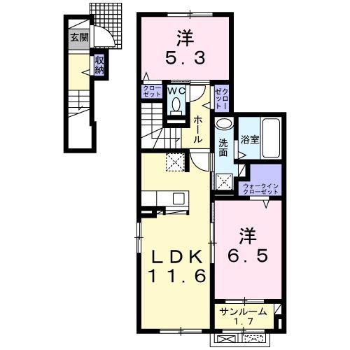 キャトルセゾン(2LDK/2階)の間取り写真