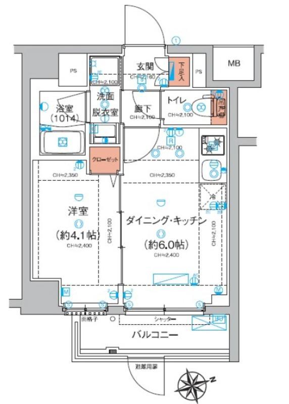 ハーモニーレジデンス東京羽田スカイブリッジ(1DK/1階)の間取り写真