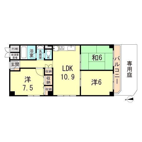 ルネ武庫川(3LDK/1階)の間取り写真