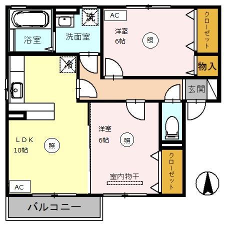 リビングタウン舟橋壱番館D(2LDK/2階)の間取り写真