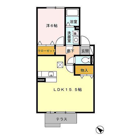 アベニール十六田(1LDK/1階)の間取り写真