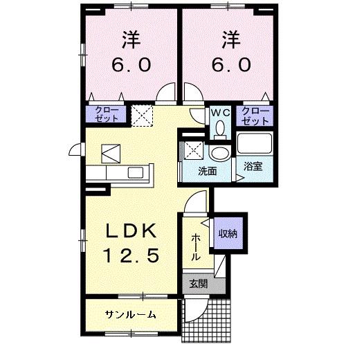 サザンヒルズ 星和台I(2LDK/1階)の間取り写真