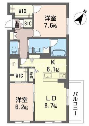 クラシアム西千葉(2LDK/3階)の間取り写真