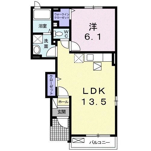 リュミエールB(1LDK/1階)の間取り写真
